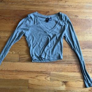 Windsor green ribbed long sleeve vneck crop top